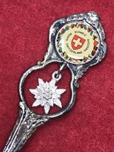 Travel Souvenir 5&quot; Spoon - Switzerland Dangle Charm Silver Plated Flower - £10.21 GBP
