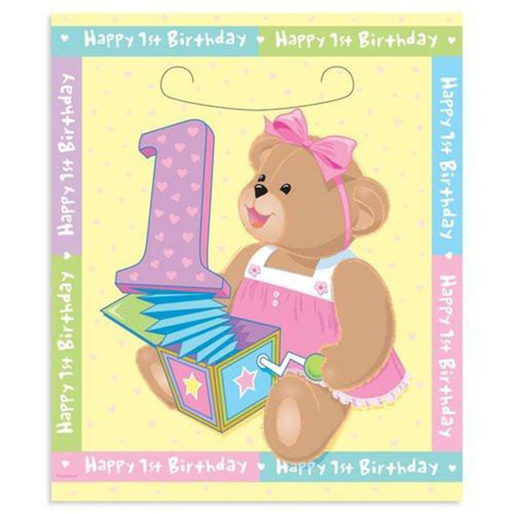 1st Birthday Bears Pink Treat Bags 8 Per Package Party Supplies New - $2.95