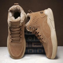 Winter Cotton Men Shoes Warm Fur High Top Plush Motorcycle Military Boots Casual - £38.50 GBP