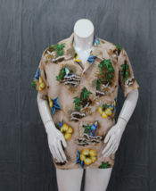 Vintage Hawaiian Shirt - Windsurfer and Yellow Flower Pattern - Men&#39;s Large - £43.45 GBP