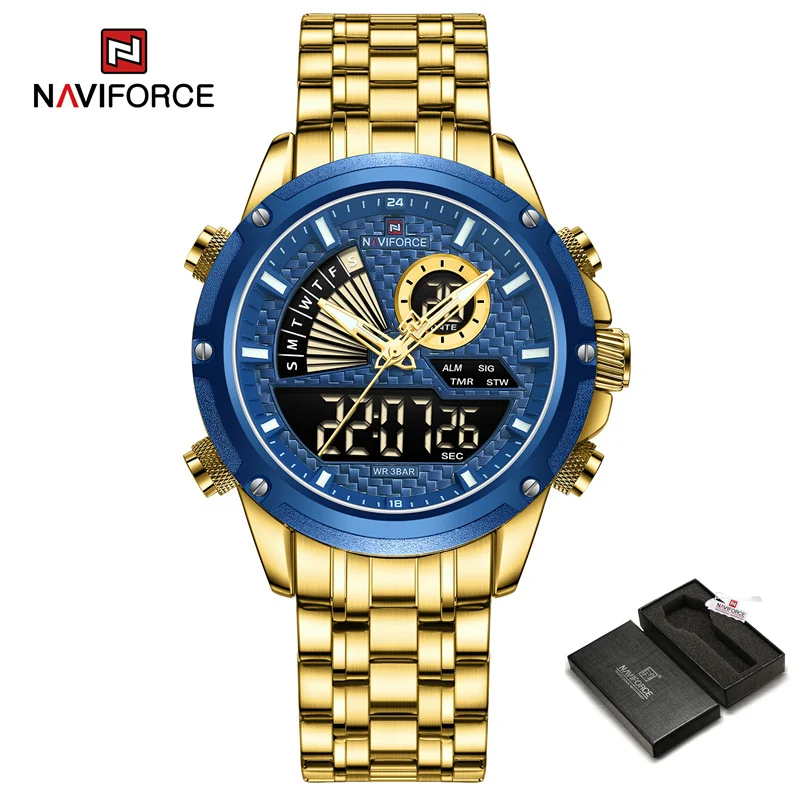  Men Quartz Digital Watch Stainless Steel Strap Waterproof Wristwatches Alarm Du - $54.00