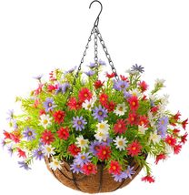 Homsunny Artificial Flowers in Basket,Fake Hanging Baskets with Flowers for - £12.54 GBP