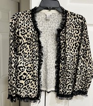 Size 1 Chico&#39;s Leopard Cheetah Print Open Front Cropped Cardigan Sweater - $406.96 MXN