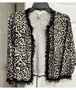 Size 1 Chico&#39;s Leopard Cheetah Print Open Front Cropped Cardigan Sweater - $401.52 MXN