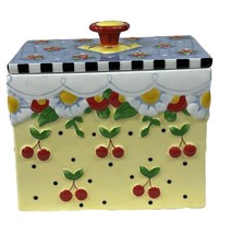 Mary Engelbreit Cherries Small Canister With Lid Yellow/Blue/Red/Green Signed - £54.40 GBP