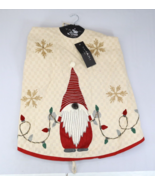 New Tahari Christmas Tree Skirt Santa Gnome 54&quot; Beige Red Green Lights S... - $33.20