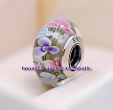Sterling Silver Handmade Glass Lampwork Multicolored Flower Murano Glass... - $109.58 MXN