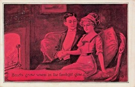 Hearts Glow Warm In The Firelight glow~1910s Romance Postcard - £6.92 GBP