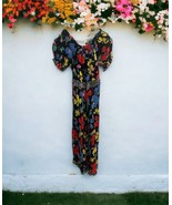 NEW Rixo Women&#39;s Size 2 Black Colorful Floral Short Dleeve Maxi Dress Long - $35.63