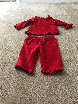 Toddler Girls Corduroy Red Ruffles 2 Piece Set Outfit Size 6-9 Months - £32.48 GBP