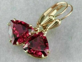 3.00 Ct Trillion Cut Simulated Ruby Drop/Dangle Earrings14K Yellow Gold Plated - £86.30 GBP