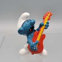 Vintage 1977 Rock N Roll Smurf PVC Figure Schleich Peyo Rubber Hong Kong Guitar - £3.96 GBP