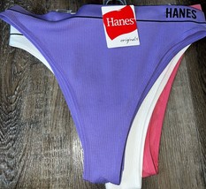 Hanes ~ Womens Hi-Rise Cheeky Underwear Panties 3-Pair Nylon Blend Ribbed ~ XL - £15.84 GBP