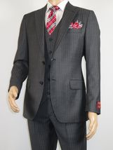 Men Suit BERLUSCONI Turkey 100% Italian Wool Super 180's Vested #Ber2 Charcoal image 3