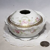 Antique Royal Bayreuth Bavaria Porcelain Rose Hair Receiver Vanity Box Gold Trim - £30.77 GBP