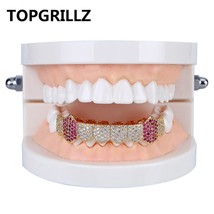 TOPGRILLZ Hip Hop Grills Gold Silver Color Iced Out MiPave Full CZ Teeth Grillz  - £16.40 GBP