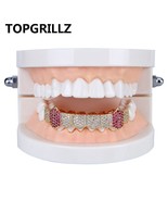 TOPGRILLZ Hip Hop Grills Gold Silver Color Iced Out MiPave Full CZ Teeth... - £16.44 GBP
