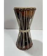 African Tribal Drum 11x5 Small Decorative Dundun White Brown - £30.96 GBP