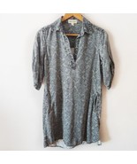 Anthro Cloth &amp; Stone Camo Ikat Chambray Tunic Shirt Dress Tencel Roll Ta... - $30.08 CAD