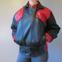 Black Widow Leather Motorcycle Jacket Vintage 90s Black &amp; Red Bomber Wom... - $1,488.95 MXN