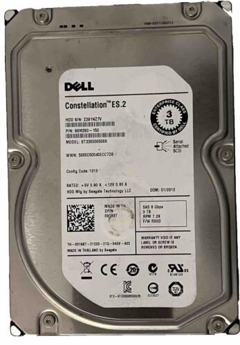 Dell Constellation internal HDD 3Tb 7200rpm 6Gbps 3.5 SAS ST33000650SS GRADE A - $27.43