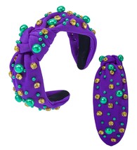 Mardi Gras Headband for Women Holiday Purple Green Yellow Pearl Crystal Jeweled  - £19.50 GBP