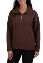 Kirkland Signature Womens Sweatshirt Brown 1/2 Zip Kangaroo Pocket Stret... - $39.99