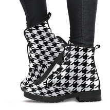 Combat Boots - Classic Black &amp; White Houndstooth | Fashion Combat Boots, Vegan L - £71.88 GBP