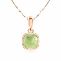 ANGARA Cushion Peridot Solitaire Pendant Necklace in 14K Solid Gold | 18&quot; Chain - £280.72 GBP