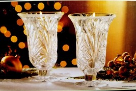 Set of 2 Holiday Time Glass Hurricane Candleholders Pressed Glass Pedestal 7"  - $37.61