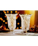 Set of 2 Holiday Time Glass Hurricane Candleholders Pressed Glass Pedest... - £29.58 GBP