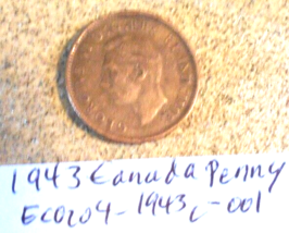 1943 Canada Penny Rim Strike Error; Vintage Old Coin Foreign Money - £6.35 GBP