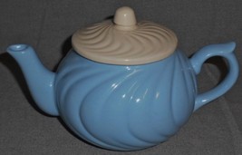 1940s-50s American Pottery FOUR CUP TEAPOT Blue Swirl w/White Lid - £15.56 GBP