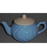 1940s-50s American Pottery FOUR CUP TEAPOT Blue Swirl w/White Lid - $27.12 CAD