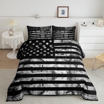 Camo American Flag Comforter Set Twin Size,Vintage Grey Black Army Camouflage Be - £61.54 GBP