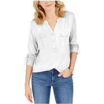 Style &amp; Co Plus Womens 3X Vanilla Bean Roll Tab Button Up Shirt NWT I67 - £19.57 GBP