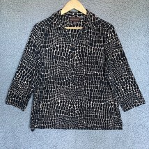 Dana Buchman Button Up Blouse Womens XL Black Animal Print Top Casual Shirt - £13.12 GBP