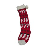 Vintage Red Green White Knit Christmas Stocking 22” Candy Cane &amp; Stockings - $251.76 MXN