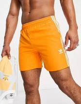 New Adidas Originals Adicolor 3-STRIPES Swim Shorts Men&#39;s Sz Xl Orange Trunks - £20.28 GBP