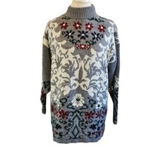 Vintage 90s Mockneck Cottage Core Floral Sweater Gray Sz M/L - £29.78 GBP