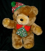 14&quot; Vintage Cuddle Wit Christmas Hat Brown Teddy Bear Stuffed Animal Plush Toy - £26.57 GBP