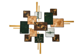 Dark Green and Brown Square Wood wall Art Wall Sculpture handmade by Alisa 64x52 - £448.47 GBP