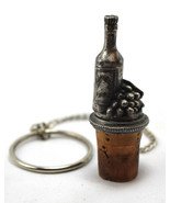 Vintage Pewter Chateau Grape Cluster Cork Stopper W/ Chain Loop Wine Bottle - $558.84 MXN