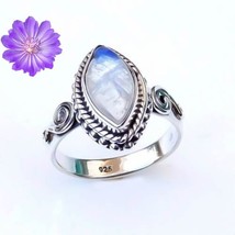 Anniversary Jewelry Natural Rainbow Moonstone Cluster MultiColor Ring 925 Silver - £9.88 GBP