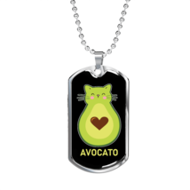 Cute Avocado Cat Necklace Stainless Steel or 18k Gold Dog Tag 24&quot; Chain - £38.13 GBP+