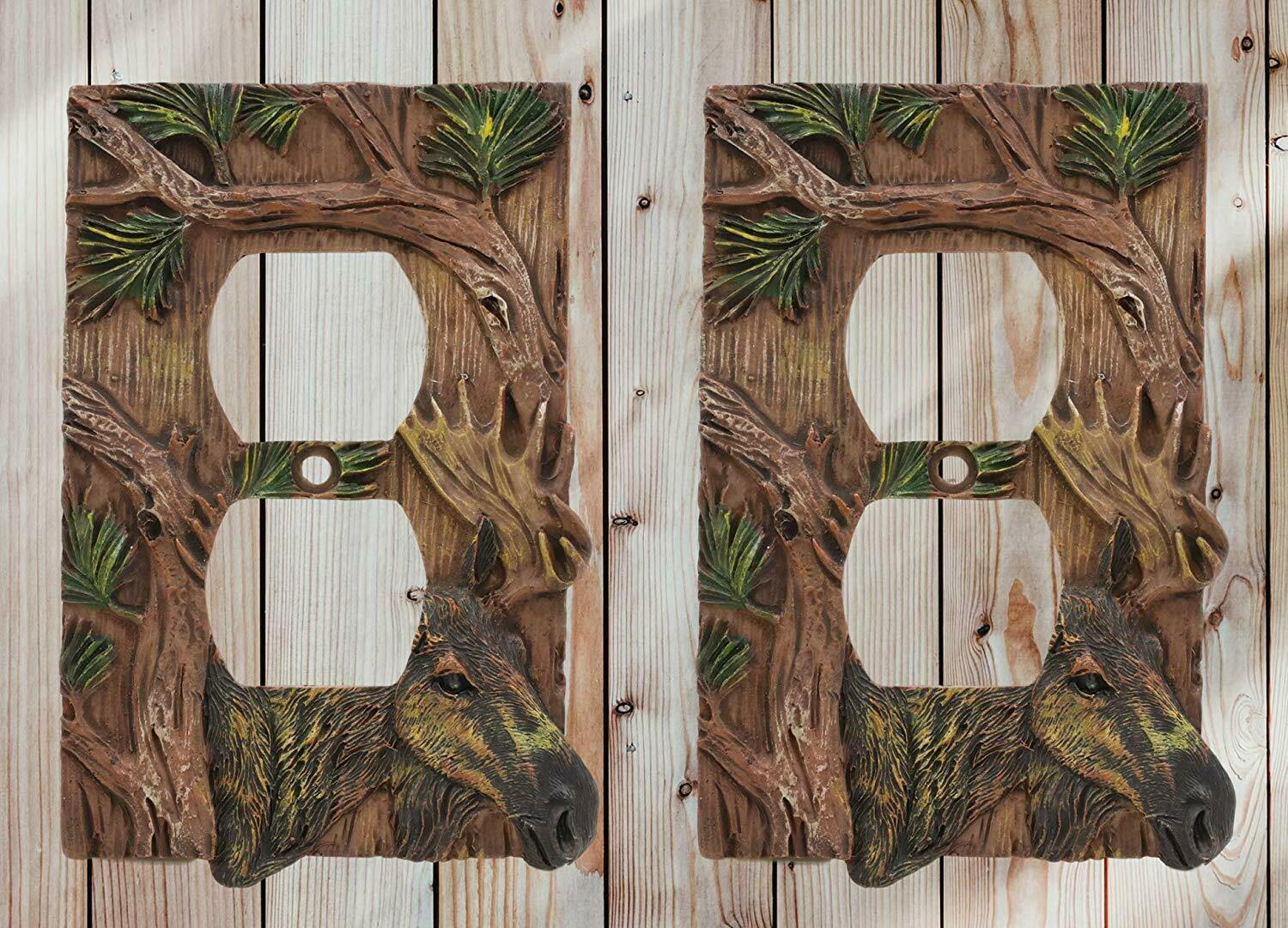 Ebros Set of 2 Novelty Woodland RusticElk Moose Double Receptacle Outlet... - $24.99