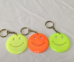 Vintage keychain ring lot neon color plastic smiley face - $19.75