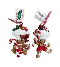 Holly Adler Gingerbread Baker Girl and Boy with Candy Canes Ornaments 3.5 in NWT - £13.31 GBP