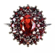 Natural Unheated Oval Reddish Mozambique Garnet Sterling Silver Ring Size 7.5 - £102.87 GBP