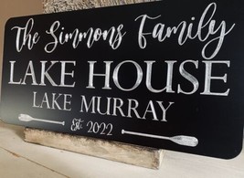 Engraved Personalized Custom Lake House Home Diamond Etched Metal 16x8 Sign Gift - £26.36 GBP